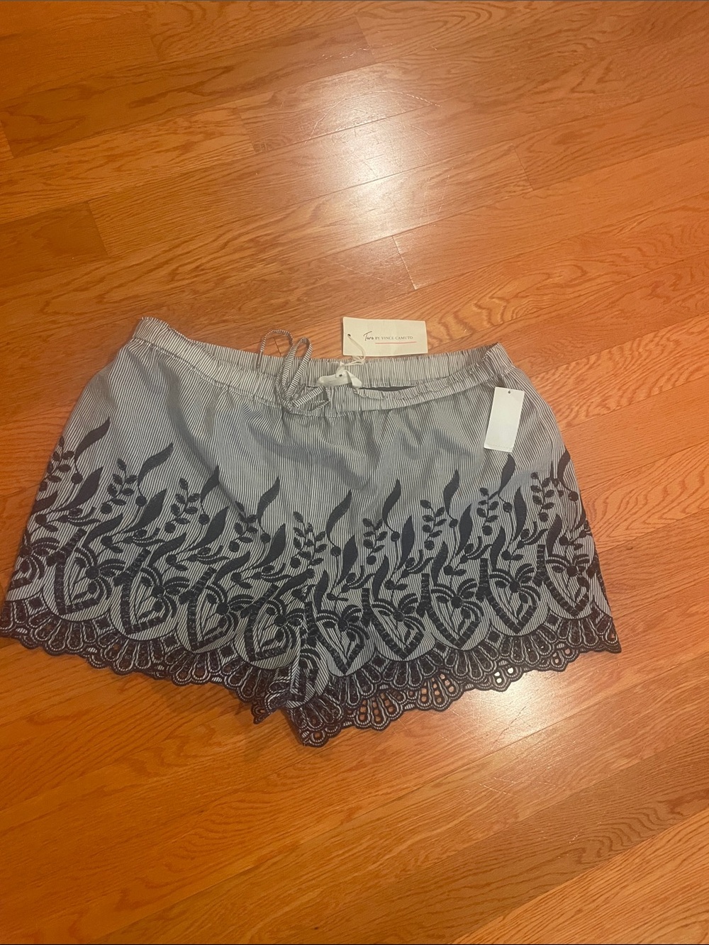 Vince Camuto Light Blue Shorts with Navy Embroidered Border